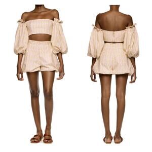 New AGUA by Agua Bendita Bermejo Cropped Top and Cudi 2 piece set Pink Sz S